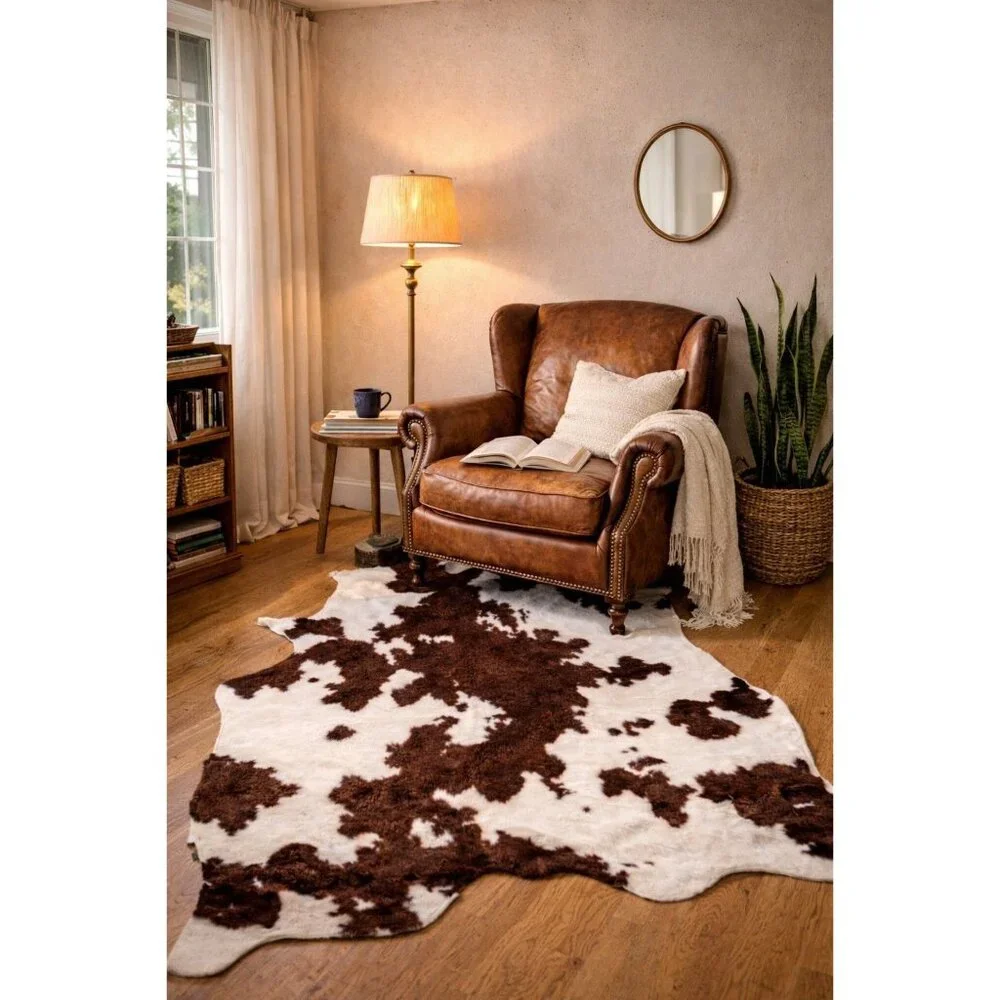 New Brown & White Medium Cowhide Rug Area Rug Cow Print Rug Room Decor 48